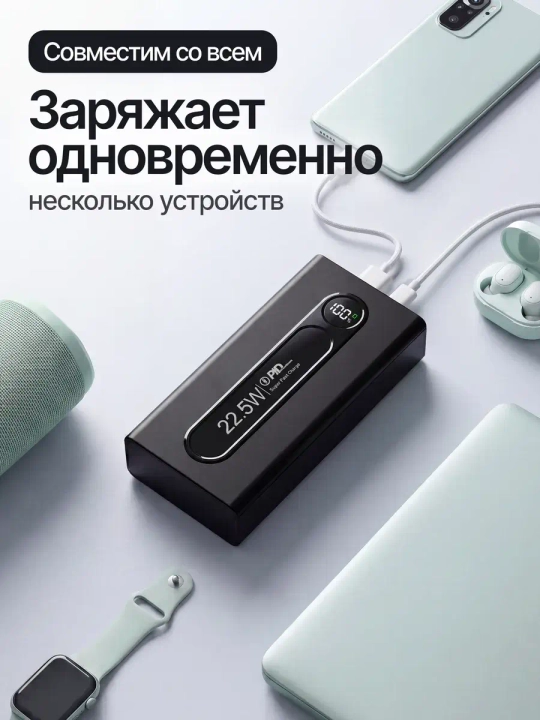 Power bank 10000/20000 mAh, 22.5W tez zaryadlash, PD/QC, LED displey va fonar