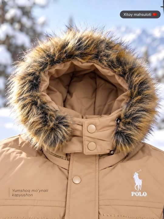 O‘g‘il bolalar uchun qishki issiq kurtka-parka, mo‘ynali kapushonli