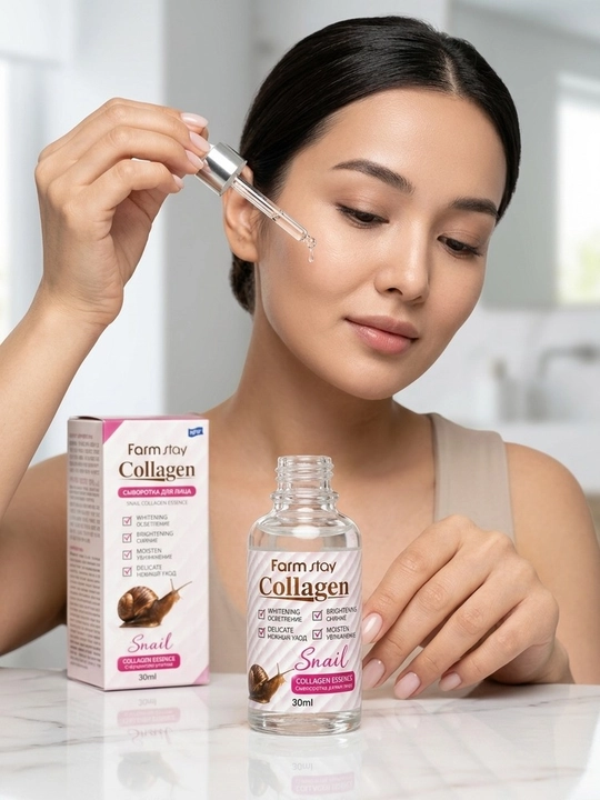 Farmstay kollagen serum, yuz serumi, snail collagen, namlantiruvchi serum, yuz parvarishii