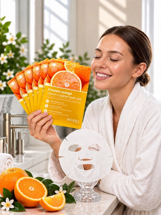 BIOAQUA Vitamin C apelsinli yuz uchun matoli niqob, namlantiruvchi va yorqinlashtiruvchi