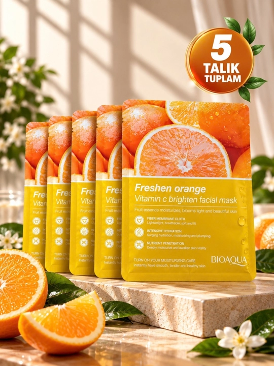 BIOAQUA Vitamin C apelsinli yuz uchun matoli niqob, namlantiruvchi va yorqinlashtiruvchi