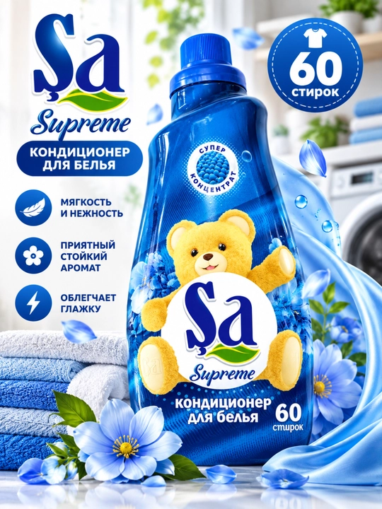 Şa Supreme kiyim konditsioneri, 60 yuvish, yumshoqlik, yoqimli hid, konsentrat - 