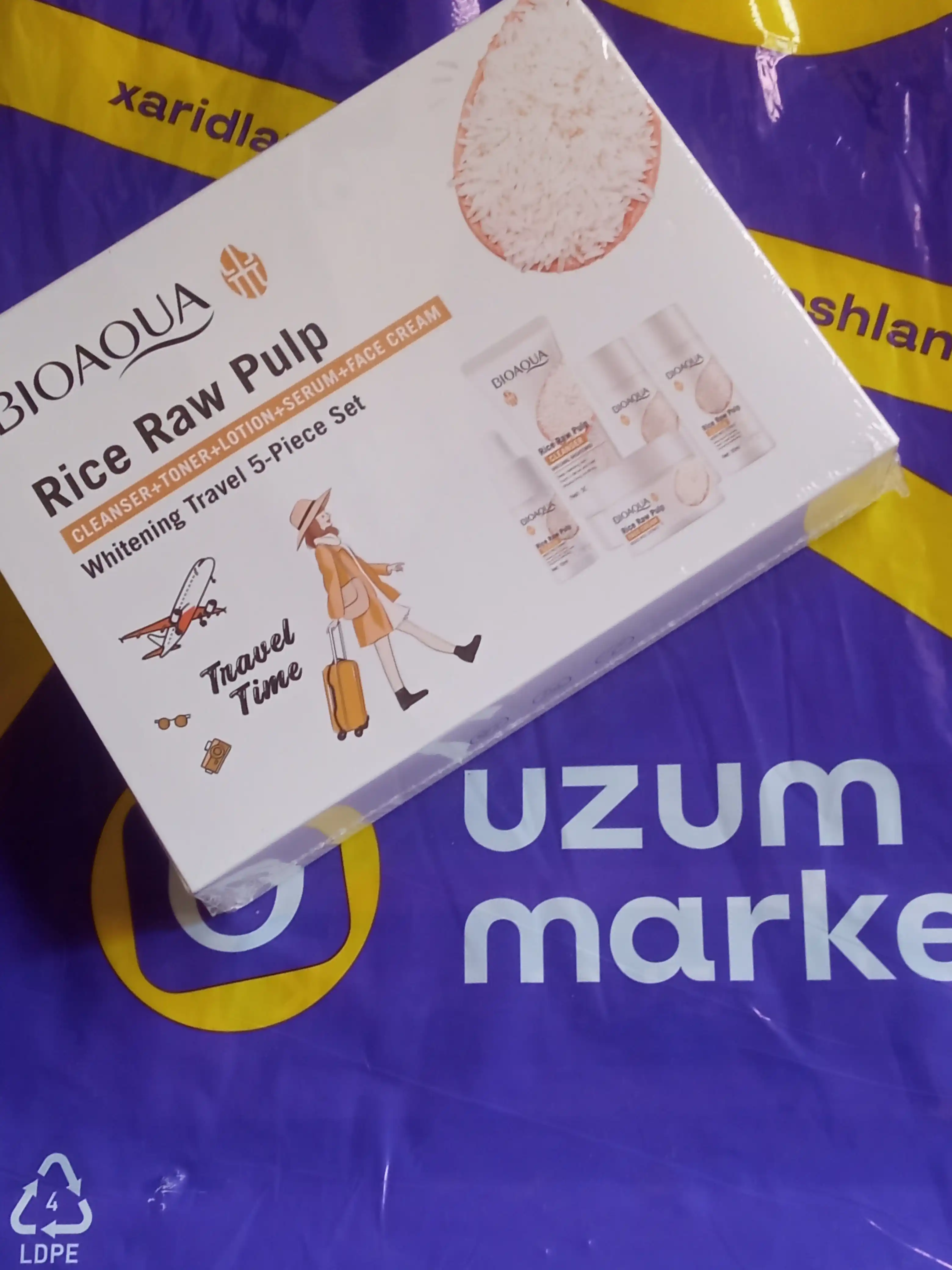 Yuzni parvarishi uchun mini to'plam Bioaqua 5 tasi 1 da, qarishga qarshi, guruch ekstrakti