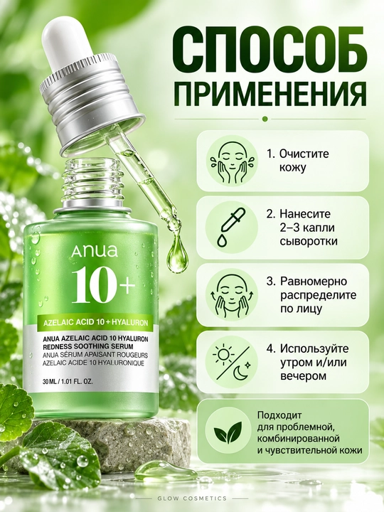 Anua сыворотка для лица, азелаиновая кислота, ниацинамид, против акне acid 10 Hyaluron