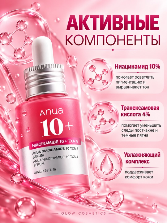 Anua сыворотка для лица, азелаиновая кислота, ниацинамид, против акне acid 10 Hyaluron