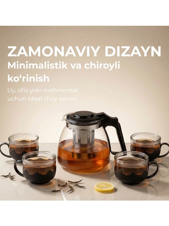 Shisha choynak, filtrli choynak va piyolalar, sovg'a uchun nabor to'plam - 