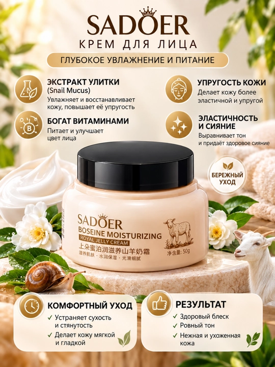 Крем с козьим молоком SADOER, увлажняющий крем для лица, дневной и ночной крем - 