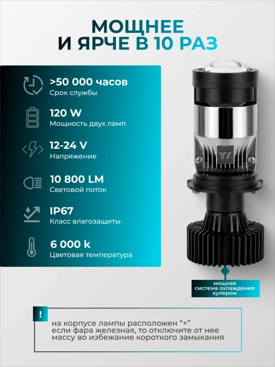 LED лампы для авто H4Y7D / светодиодные / 120 Вт / 6000K / bi-led