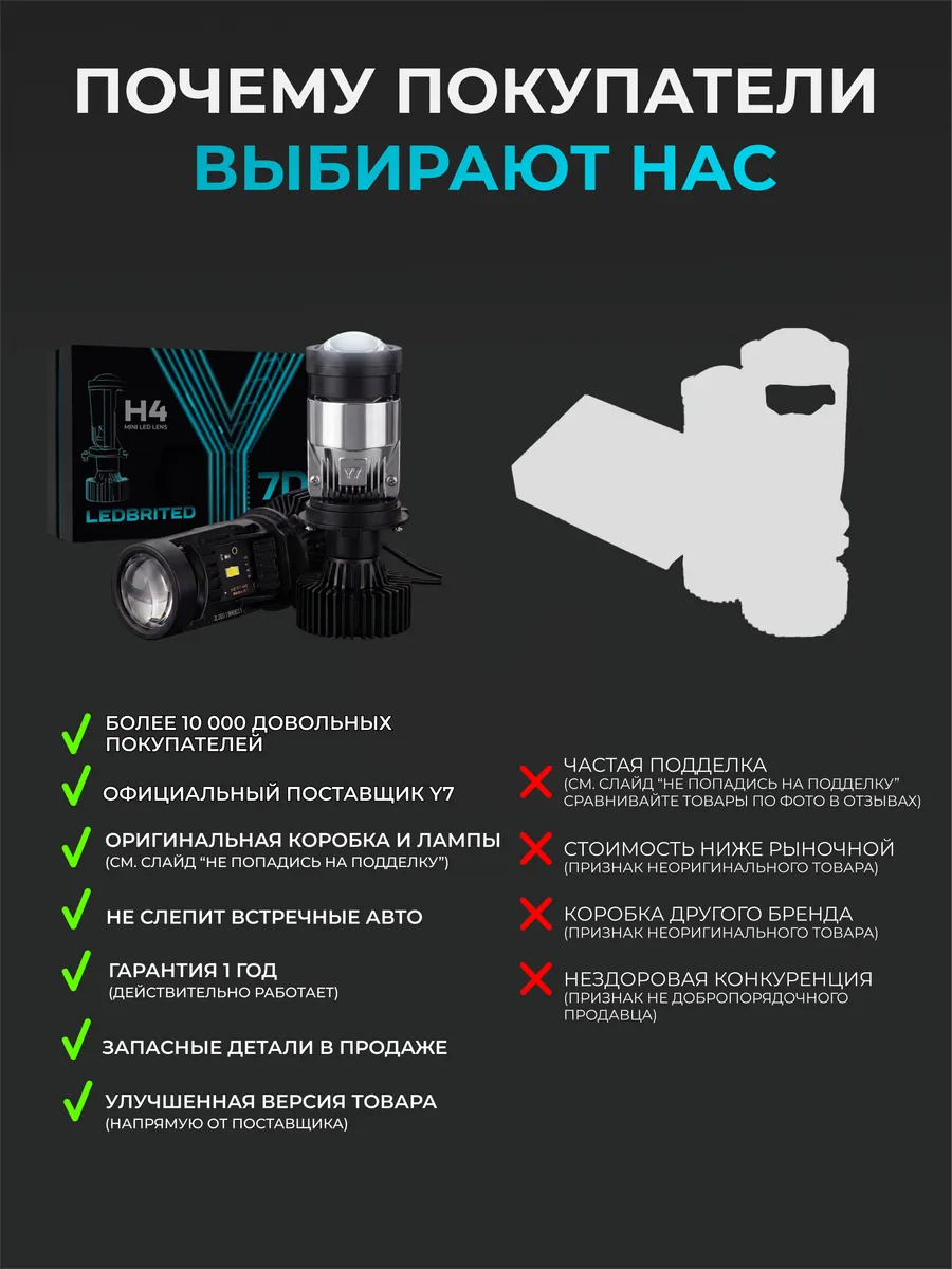 LED лампы для авто H4Y7D / светодиодные / 120 Вт / 6000K / bi-led