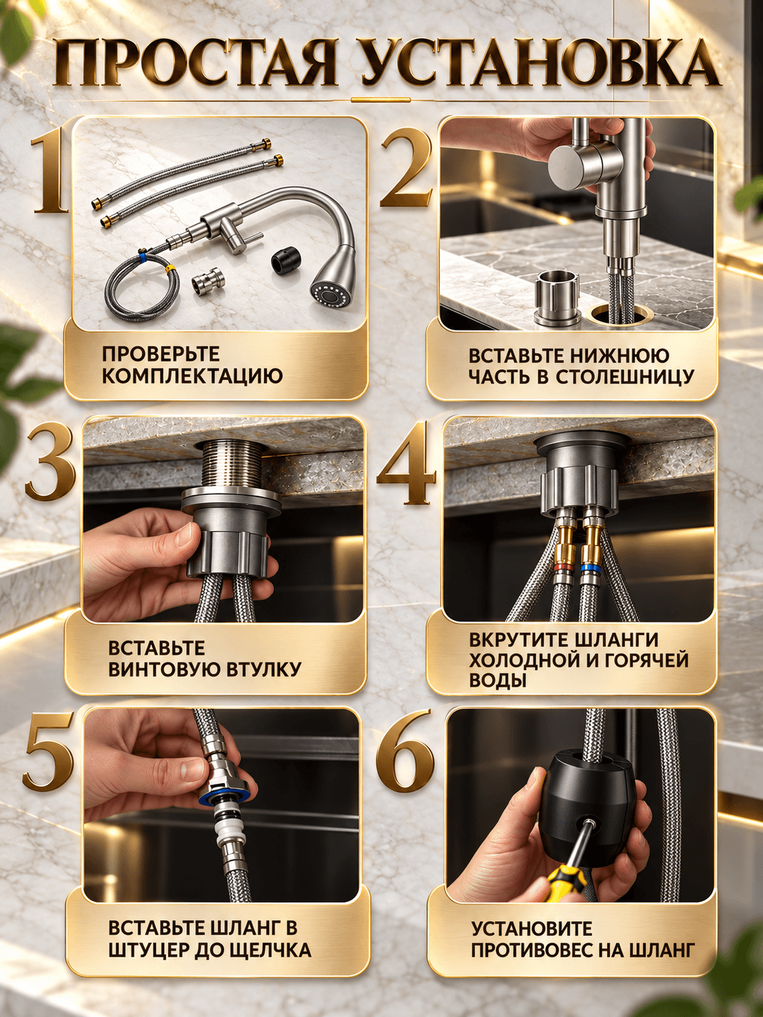 Смеситель для кухни и раковины с гибким изливом, 3 режима, поворотный FAUCETS