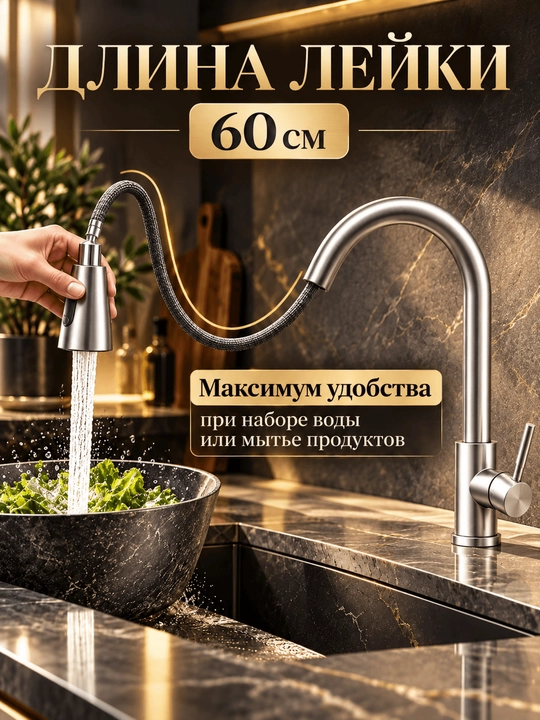 Смеситель для кухни и раковины с гибким изливом, 3 режима, поворотный FAUCETS
