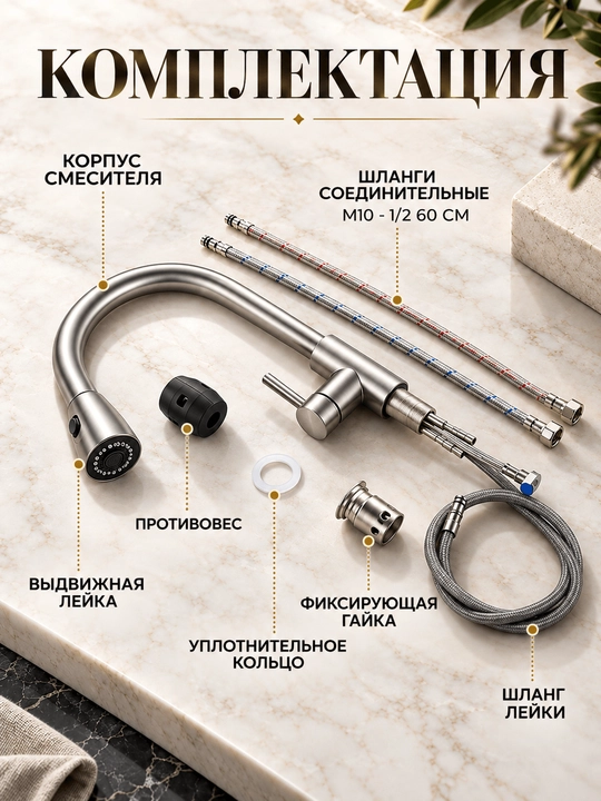 Смеситель для кухни и раковины с гибким изливом, 3 режима, поворотный FAUCETS