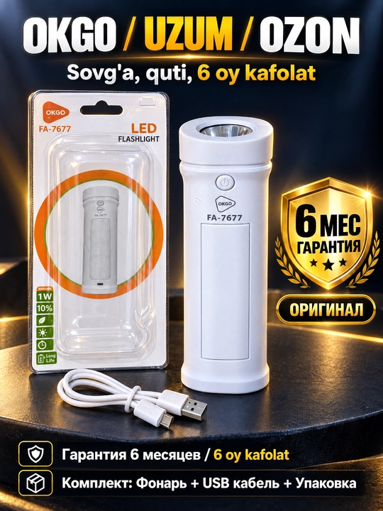 Uy va bog' uchun portativ qayta zaryadlanuvchi OKGO FA-7677 LED 10 Vt chiroq
