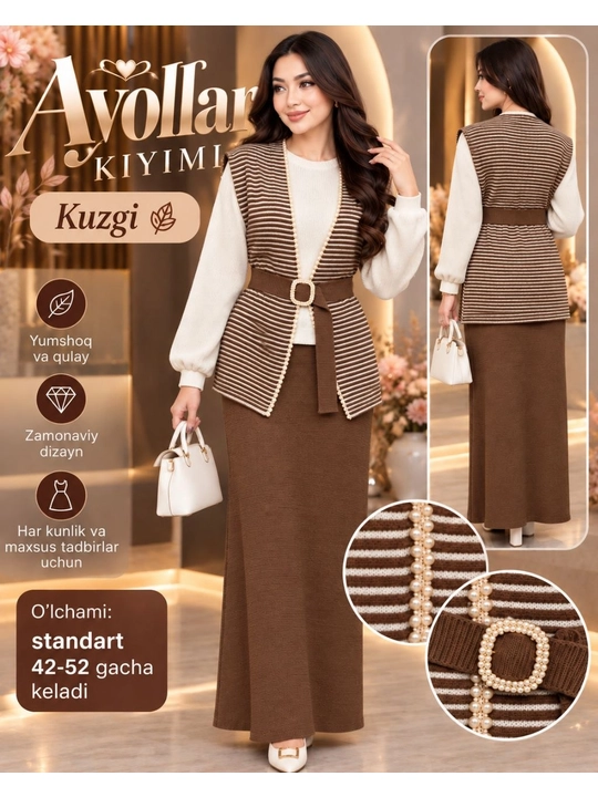 Ayollar kostyumi, kuzgi kostyum, trikotaj kostyum, yubka & jaket, ayollar kiyimi - 
