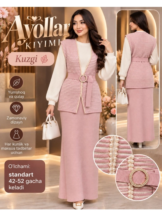 Ayollar kostyumi, kuzgi kostyum, trikotaj kostyum, yubka & jaket, ayollar kiyimi - 
