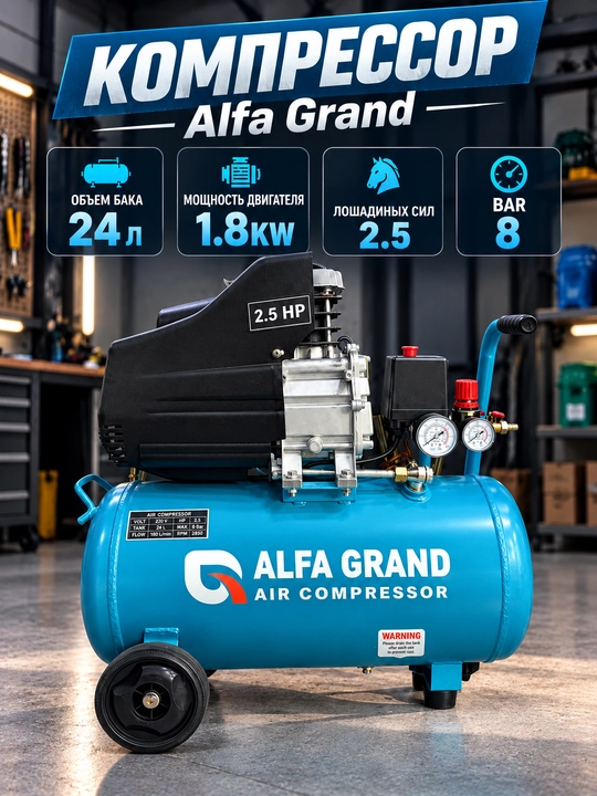 Воздушный компрессор Alfa Grand BM-2550, 50 л, 1.8 кВт - 24л  1.8 кВт - 
