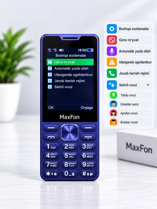 Maxfon S26 classic 1300 mAh batareka. avtozapis. gaplashganda ovoz o'zgartirish bor