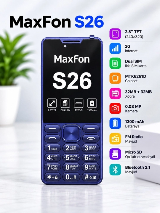 Maxfon S26 classic 1300 mAh batareka. avtozapis. gaplashganda ovoz o'zgartirish bor