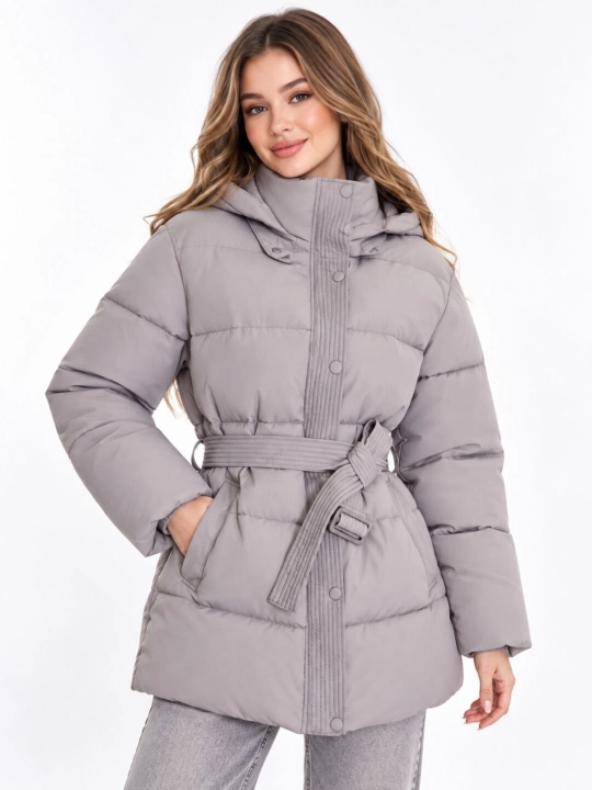 Ayollar uchun qalin qishki uzun kurtka, belbog‘li, M–4XL - 