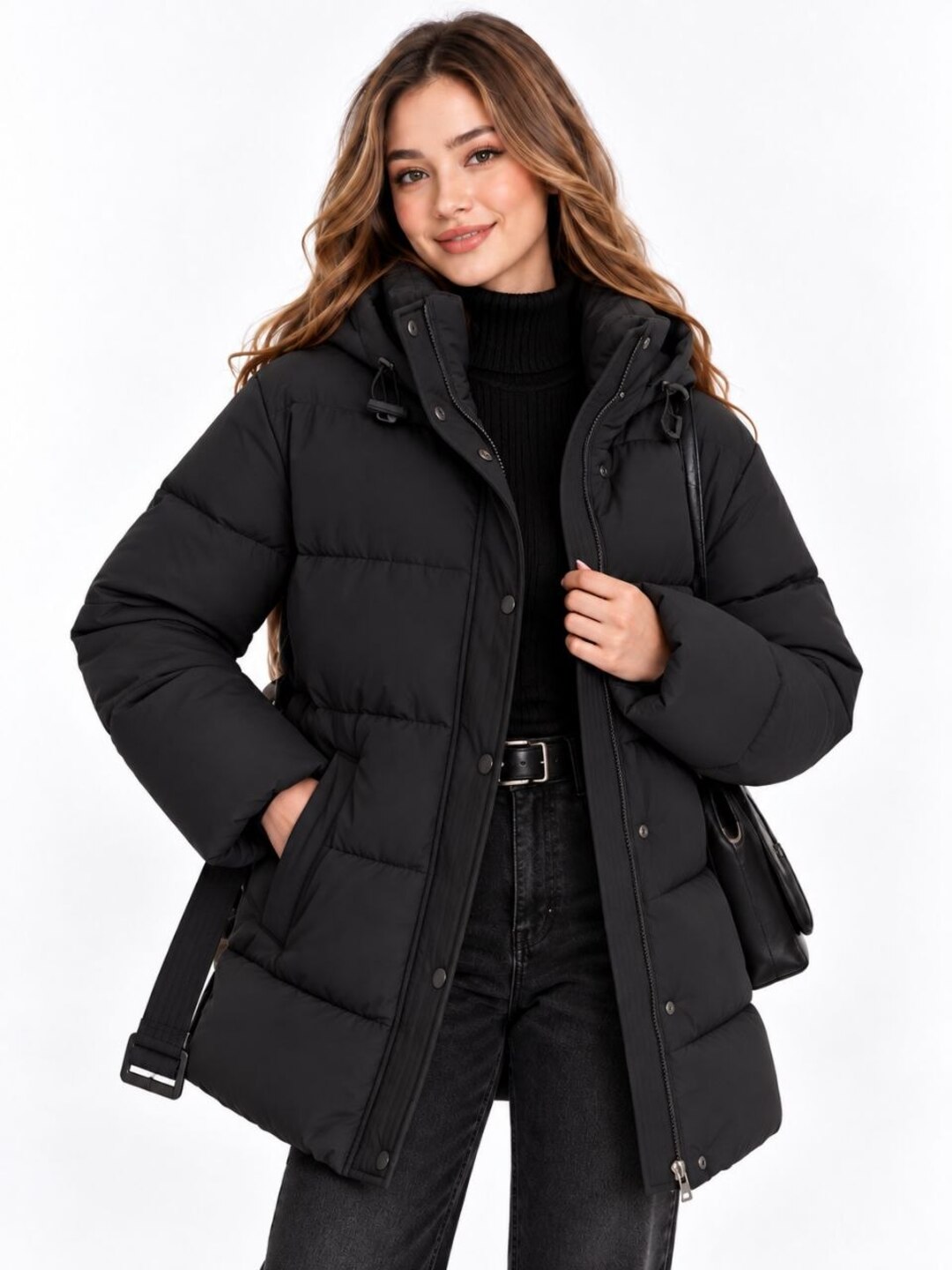 Ayollar uchun qalin qishki uzun kurtka, belbog‘li, M–4XL - 