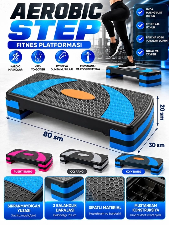 Fitnes step-platforma, 3 darajali, fitnes - 