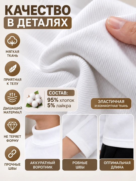 Водолазка детская белая, 7-12 лет