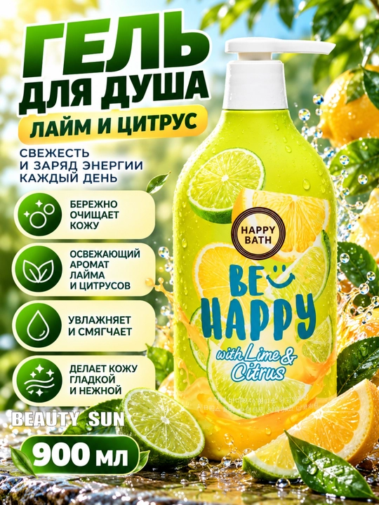 Dush uchun gel, Happy bath, terini muloyimlik bilan tozalaydi namlaydi va yumshatadi 900ml - 