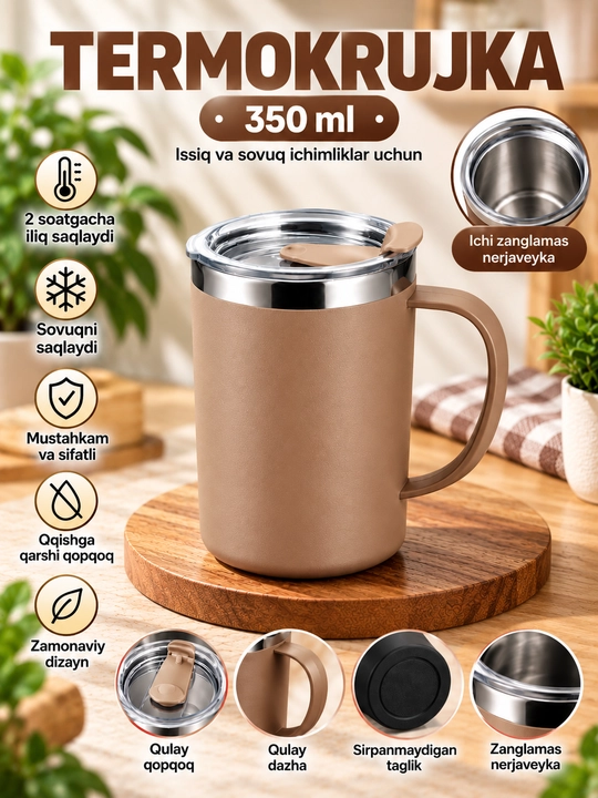 Termos krushka termiz bakal 350 ml issiq va sovuq uchun ichki qism zanglamas nerjaveyka