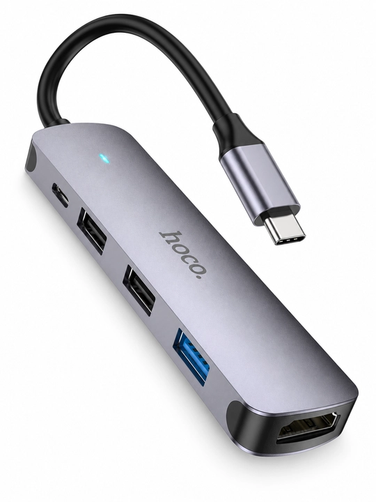 USB-C хаб HOCO HB27 5 в 1, HDMI 4K, USB 3.0, 2 порта USB 2.0 и PD