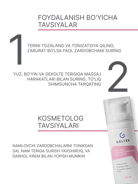 Geltek SPF 15 aralash teri uchun krem