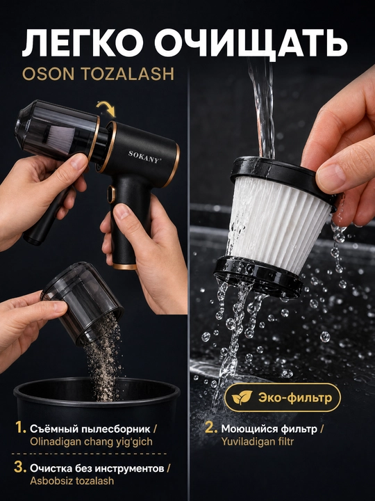 SOKANY SK-13094 Simsiz qo'l changyutgich 2in1 avtomobil va uy uchun