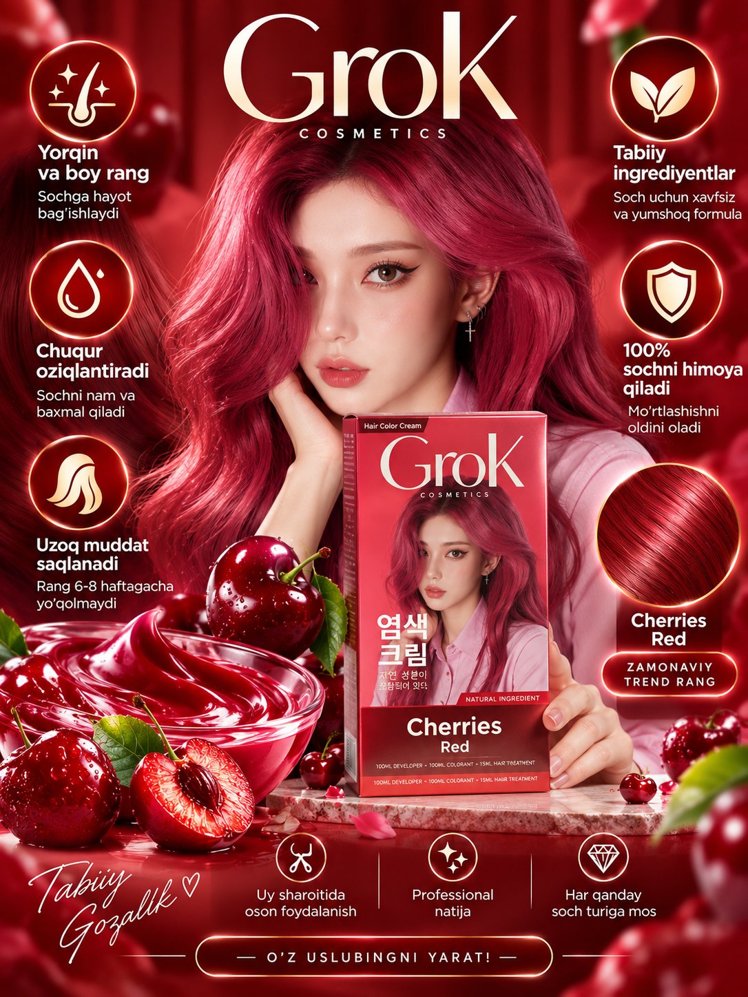 Grok, soch uchun chidamli krem-bo‘yoq, Koreya - 