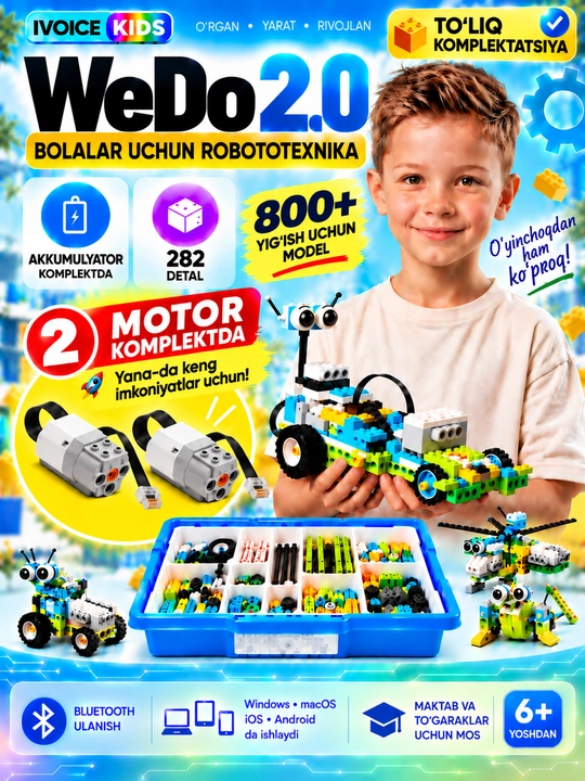 Конструктор LEGO WeDo 2.0 с аккумулятором и 2 моторчика – робототехника, 800+ моделей