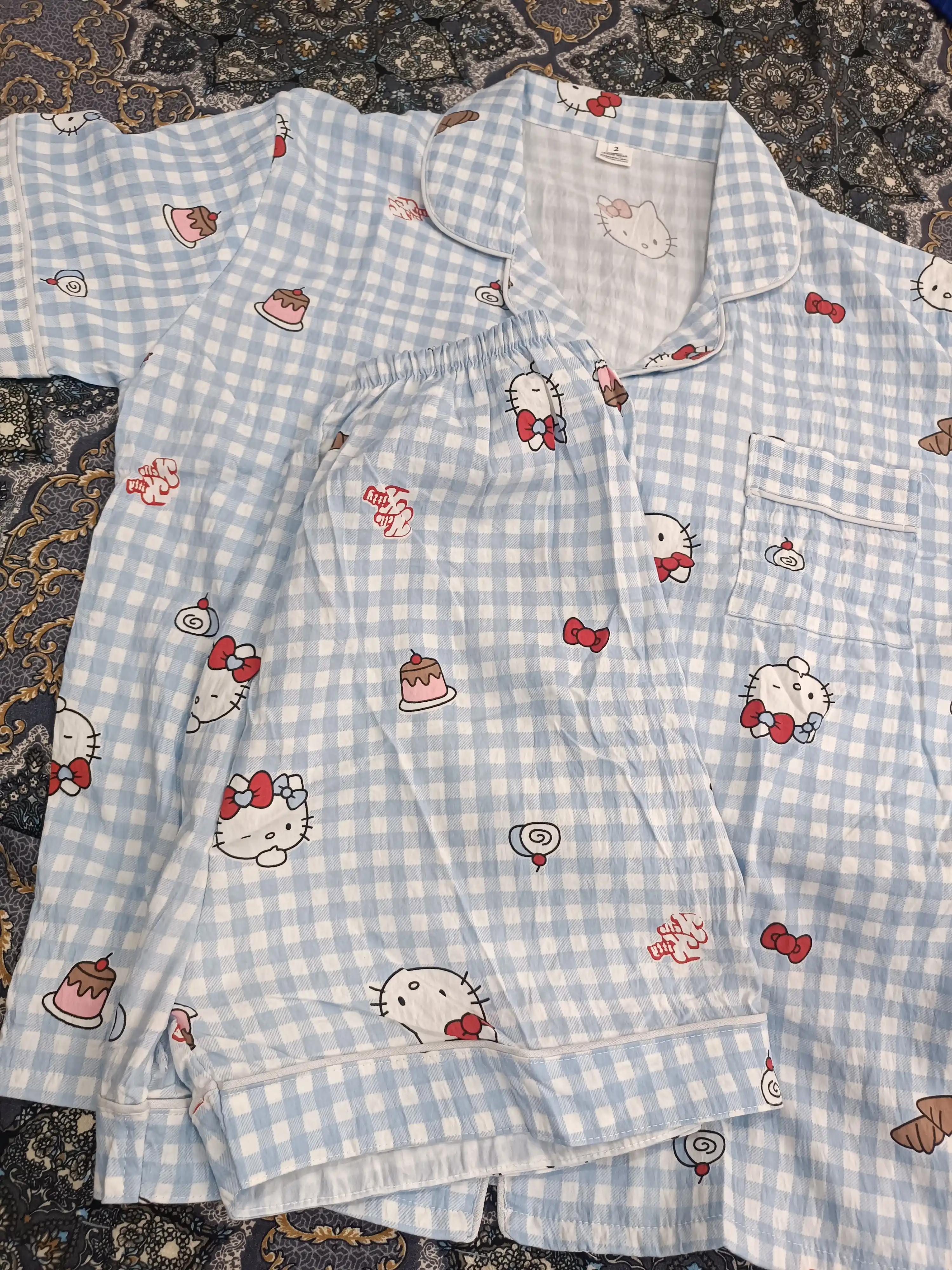 Ayollar yozgi pijamasi, komplekt, paxta, ko‘ylak va shorti, 9 tur, M-XL