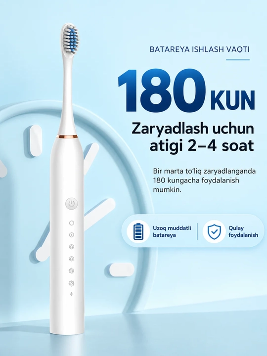 Elektr tish cho‘tkasi, IPX7 suvga chidamli, zamonaviy elektr tish tozalagich - 