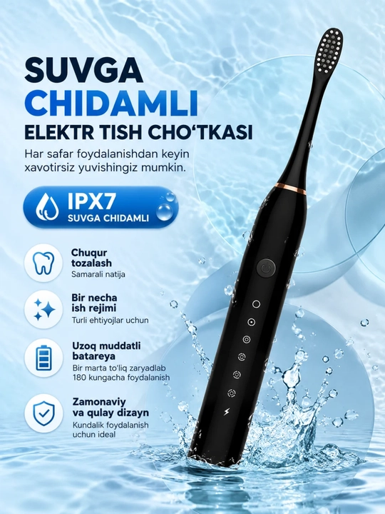 Elektr tish cho‘tkasi, IPX7 suvga chidamli, zamonaviy elektr tish tozalagich - 