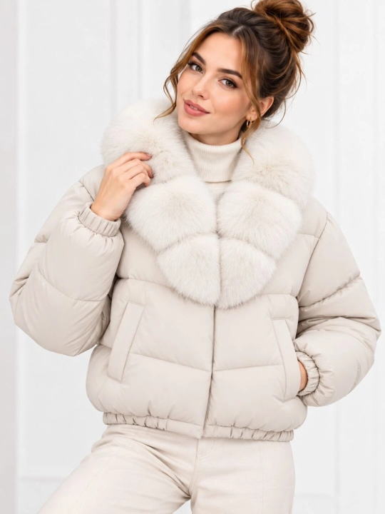 Женская короткая зимняя куртка с меховым воротником, теплая, M–3XL - 