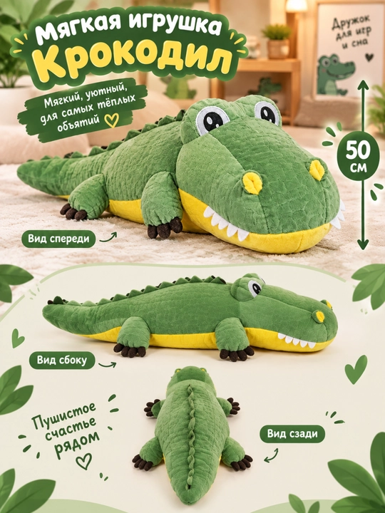 Мягкая игрушка Крокодил 50 см, подарок для детей - 