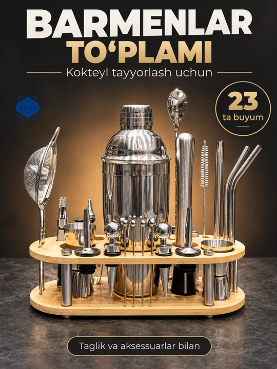 Kokteyllar tayyorlash uchun, barmen sovg'a to'plam, 750 ml, Bar uchun, shaker, jigger - 