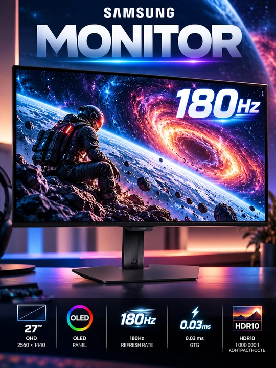 Samsung Odyssey OLED G5 G50SF 27″ monitor, OLED, QHD, 180Hz, 0.03ms, HDMI, DP, Black - 