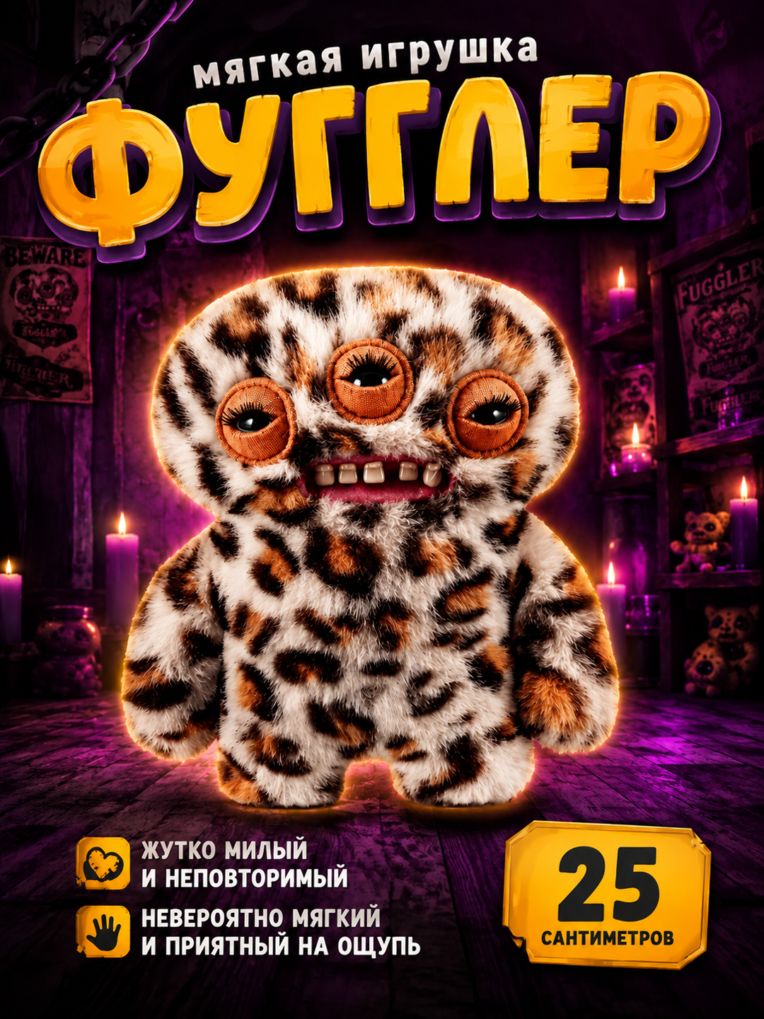 Fuggler yumshoq o‘yinchoq, tishli plyush monster, kolleksion, 21–25 sm - 