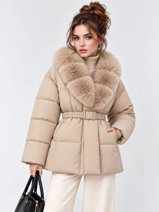 Ayollar uchun qishki norkali uzun kurtka, issiq va qalin, M–4XL - 