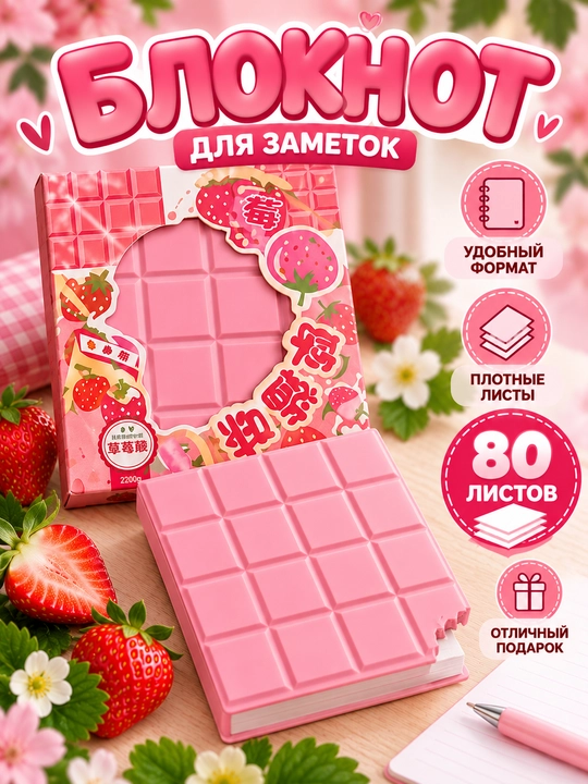 Xushbo'y hidli mini bloknot "Shokolad va pechene", eslatmalar uchun, 80 bet - 
