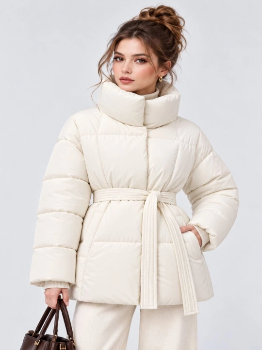Ayollar uchun qalin qishki uzun kurtka, belbog‘li, M–4XL - 