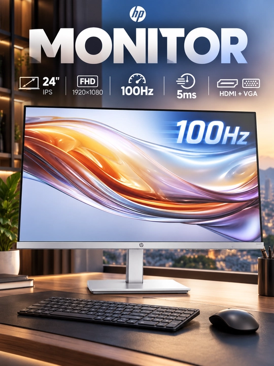 Монитор HP 524SH 24″ IPS, FHD 1920×1080, 100 Гц, 5 мс, HDMI + VGA, Silver Black - 