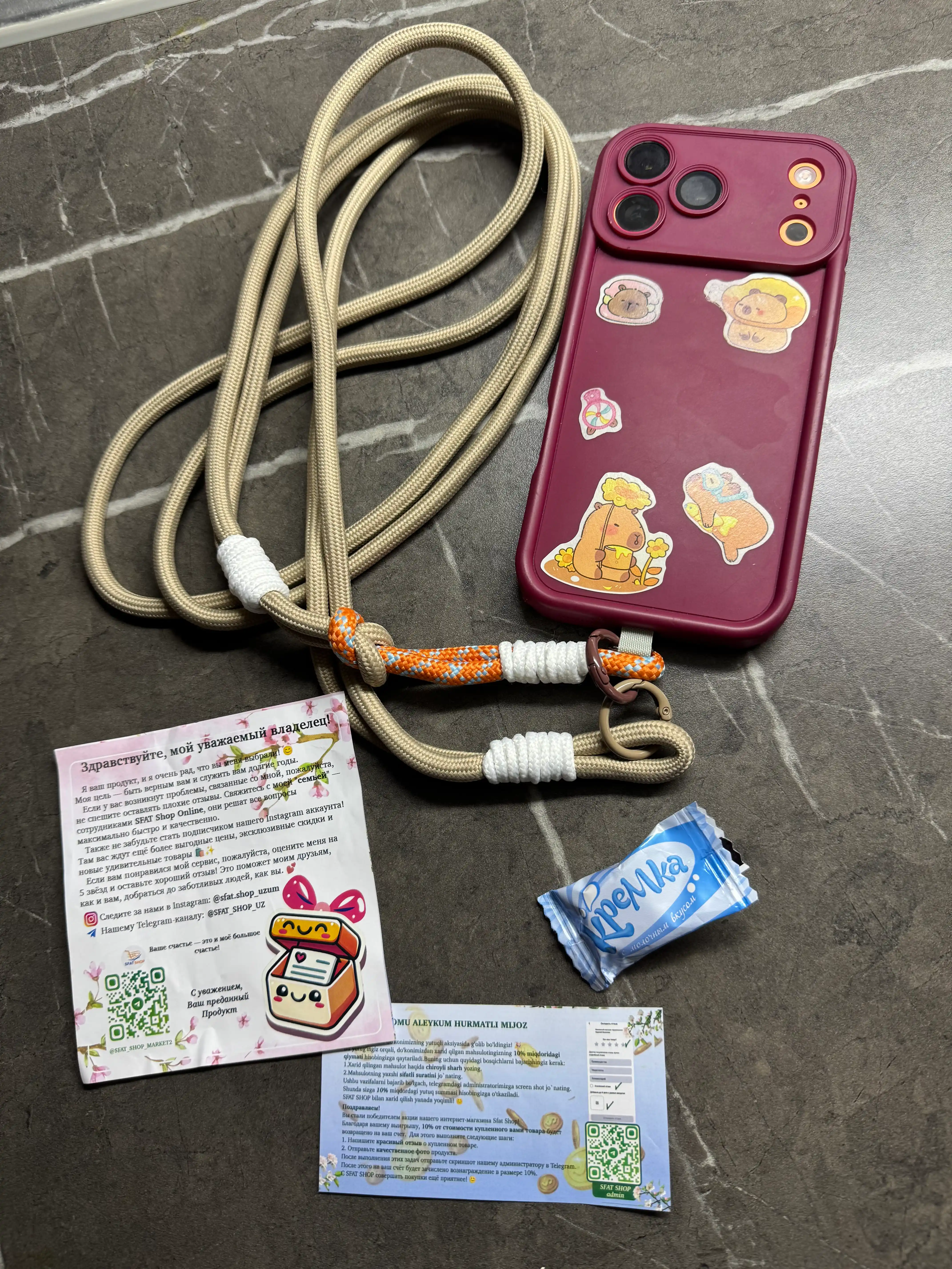 Telefon uchun lanyard 2 in 1, bo'yin uchun, 120 sm, qo'l uchun, 15 sm
