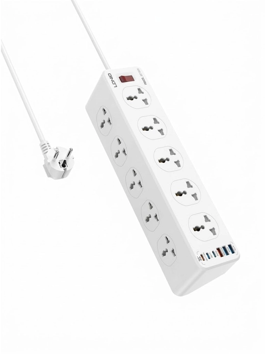 LDNIO SC10610C tarmoq filtri, 10 ta rozetka, Type-C PD 30W, 6 USB, uzaytirgich 2m 2500W