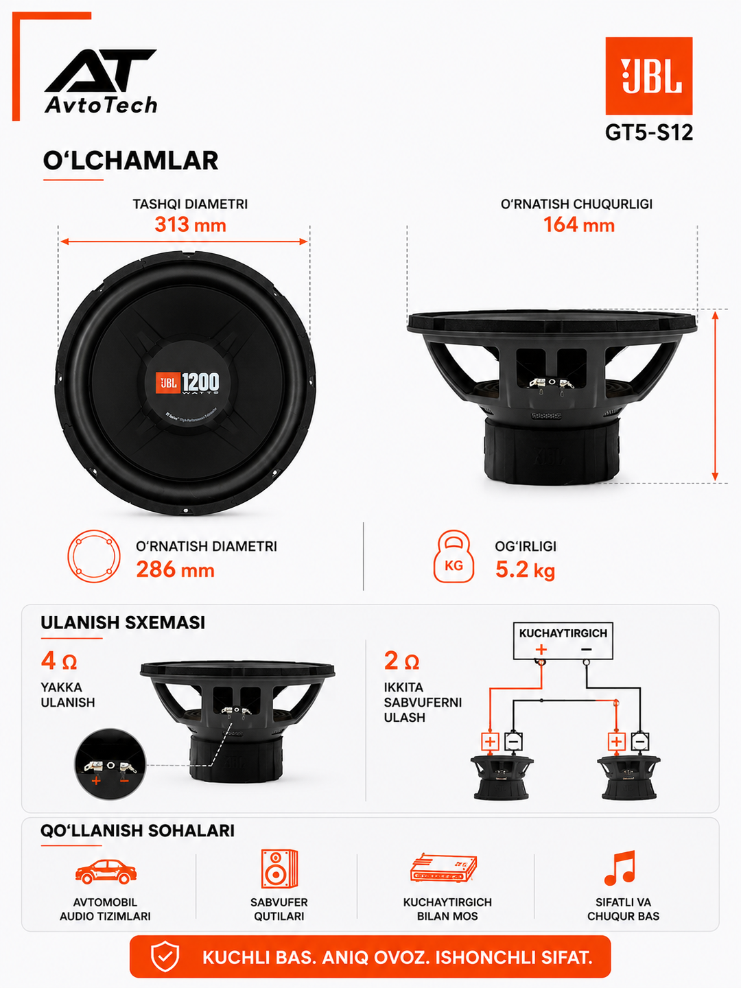 Сабвуфер JBL GT5-S12 1200 Вт, автомобильные колонки, буфер, акустическая система для авто