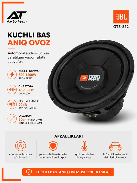 Сабвуфер JBL GT5-S12 1200 Вт, автомобильные колонки, буфер, акустическая система для авто