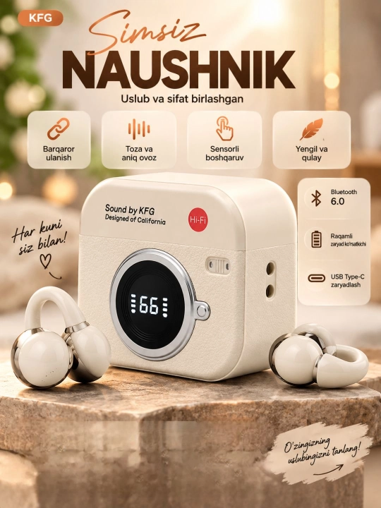 B64 simsiz Bluetooth quloqchin, Wireless 6.0, raqamli displeyli - 